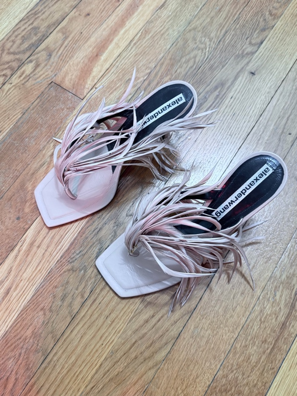 Alexander Wang Ivy Feather Sandal Nude Pink Square-Toe Mules Heels Size 39 - Picture 8 of 8